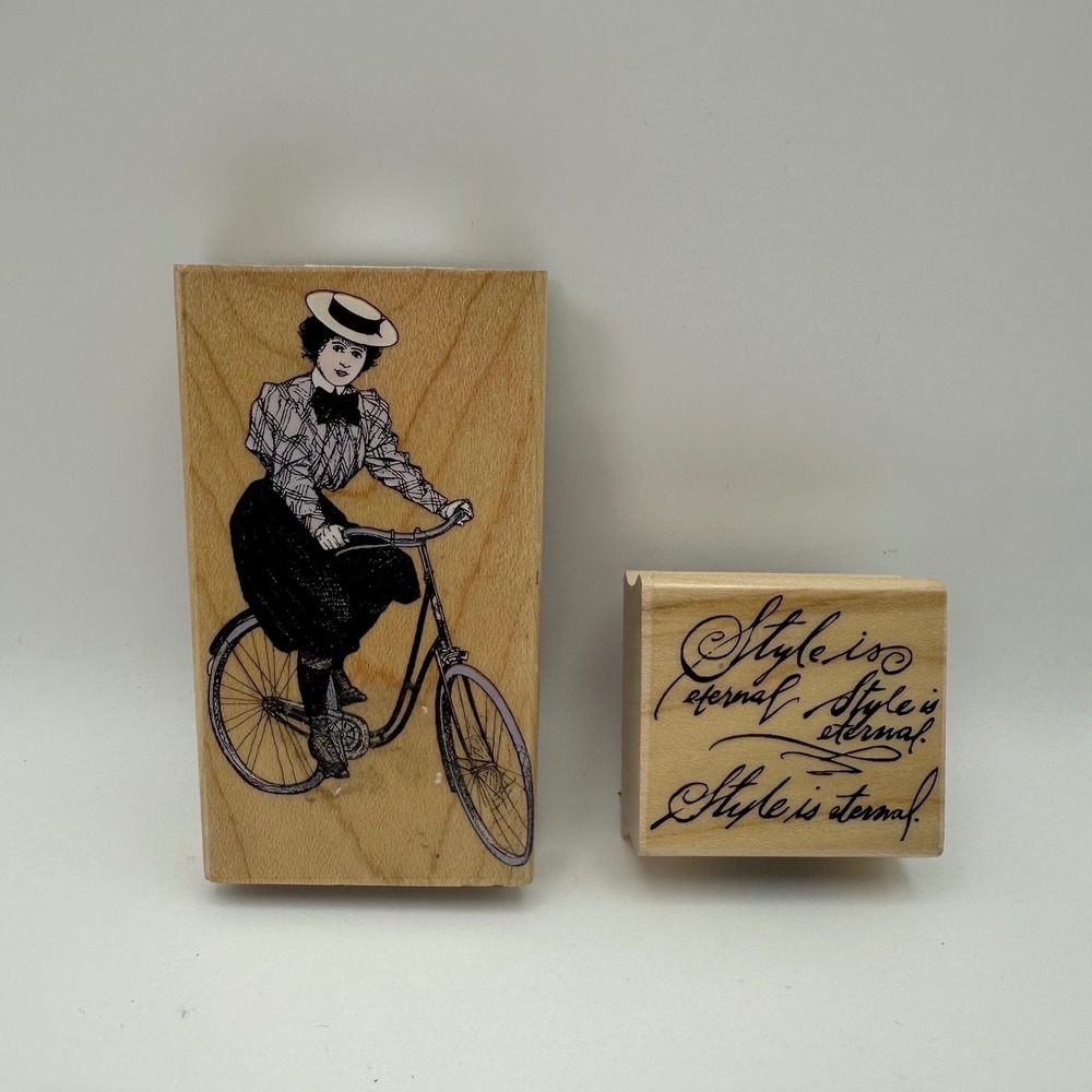 Hero Arts Vintage Cycling F2502 Style is Eternal C2523 Wood Rubber Stamp Lot Vtg